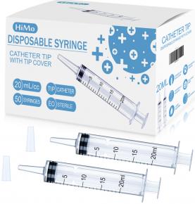 50 Pack 20mL Syringes with Catheter Tip and Cap Plastic Large Syringes for Liquids, Jello shot Party, Medicine Student, Oral, Scientific Labs, Measuring, Dispensing, Home Care