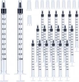 20 Pack 1ml Syringe with Cap for Liquid, 1cc Plastic Small Syringes with Cover, Non-Sterile, No Needle